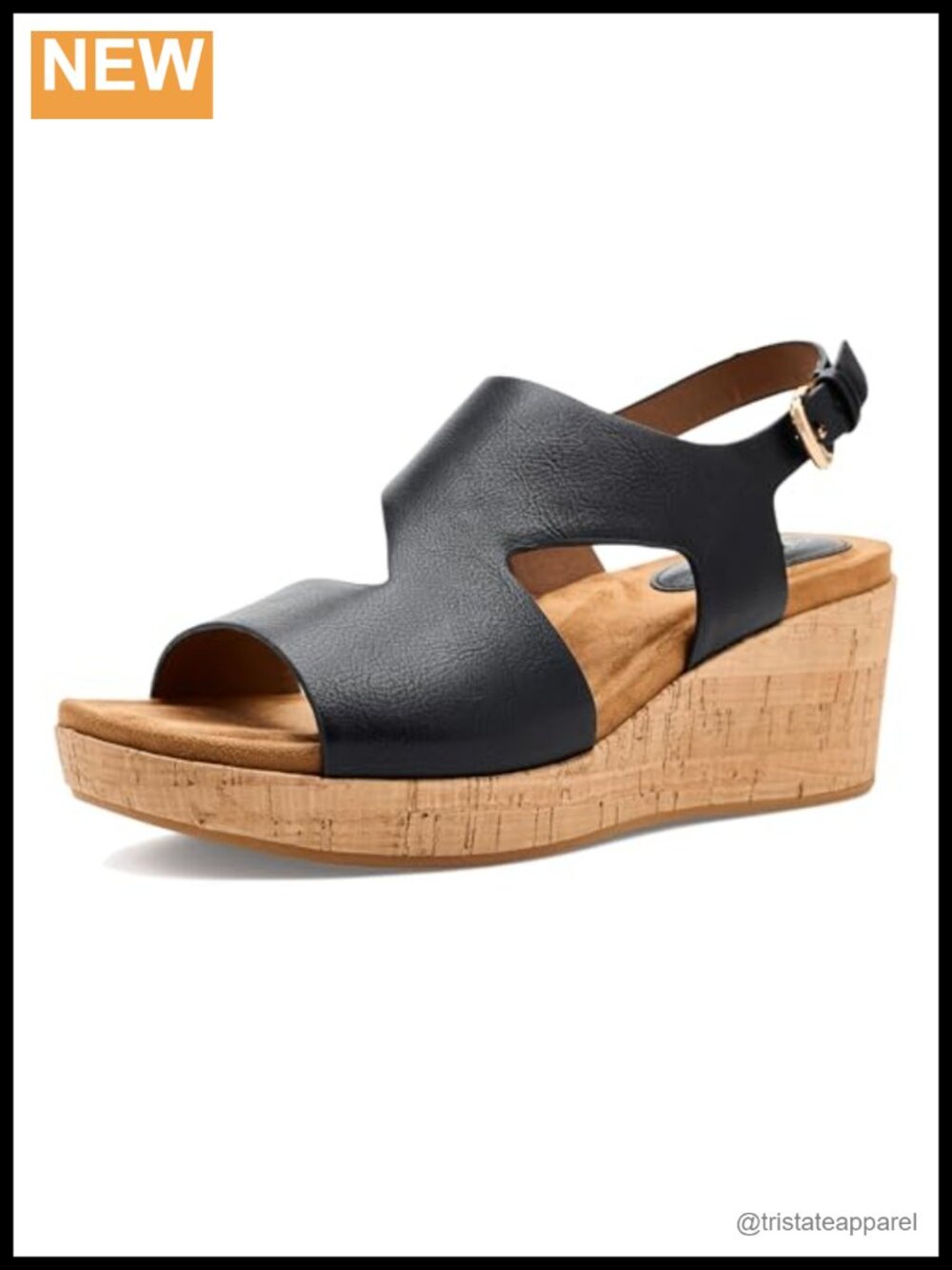 Slingback Wedge Sandals Faux Leather Adjustable Buckle Open Toe
